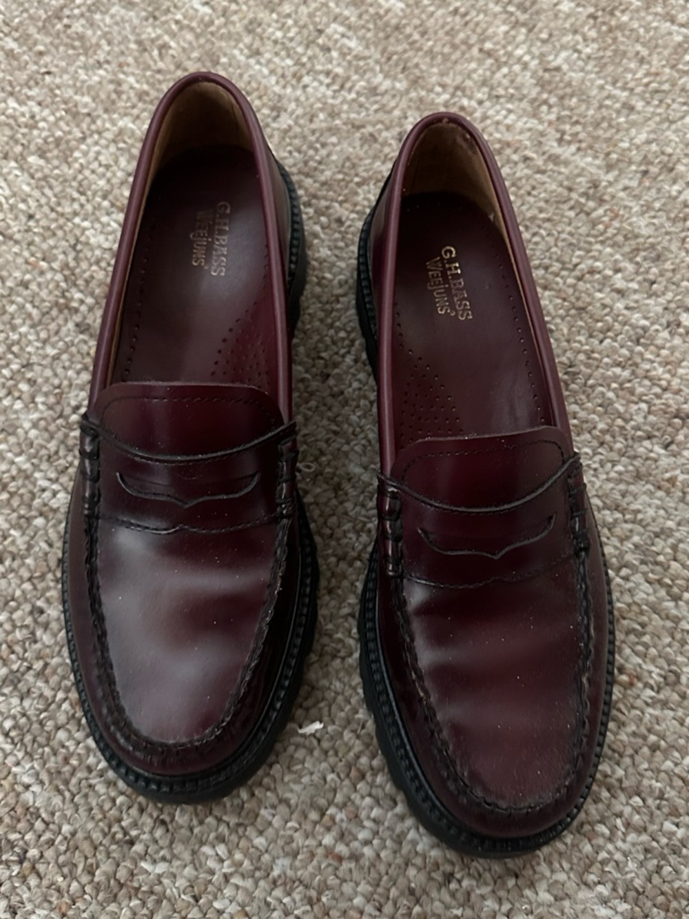 GH Bass Lug Sole Loafers in Burgundy